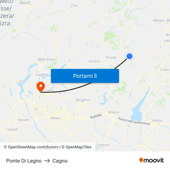 Ponte Di Legno to Cagno map