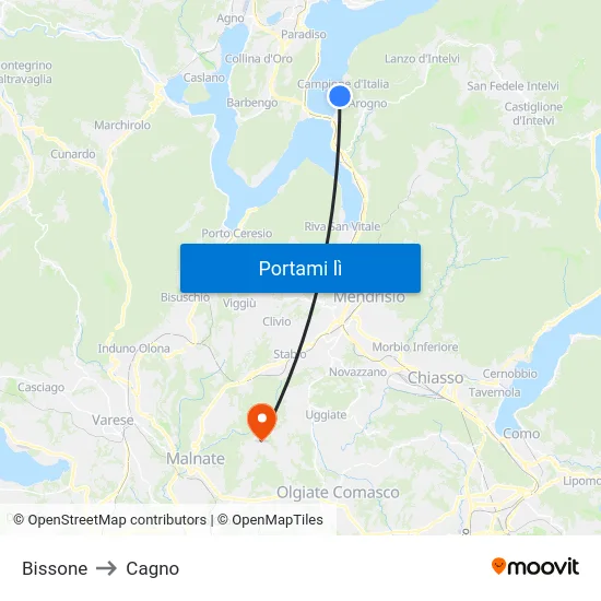 Bissone to Cagno map