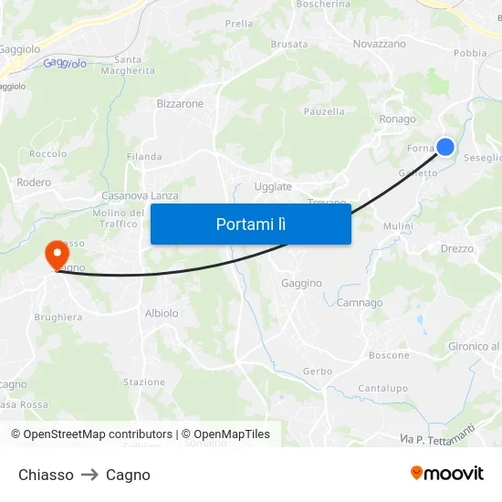 Chiasso to Cagno map