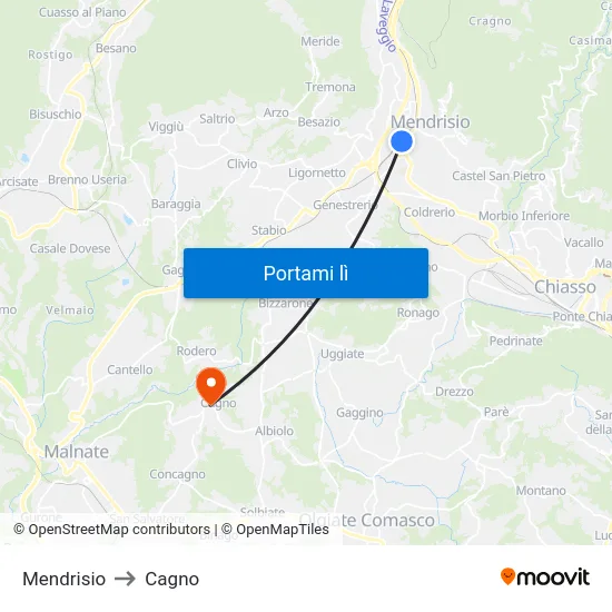 Mendrisio to Cagno map
