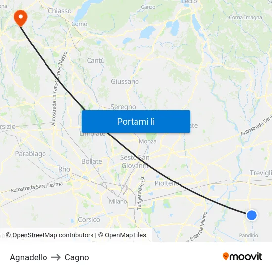 Agnadello to Cagno map