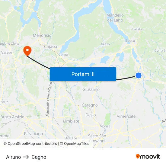 Airuno to Cagno map