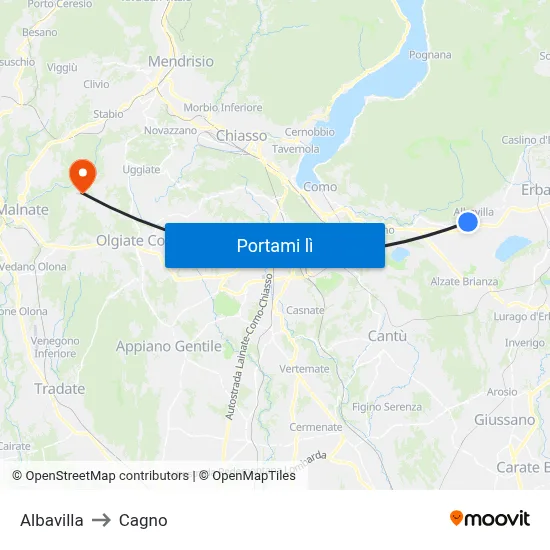 Albavilla to Cagno map