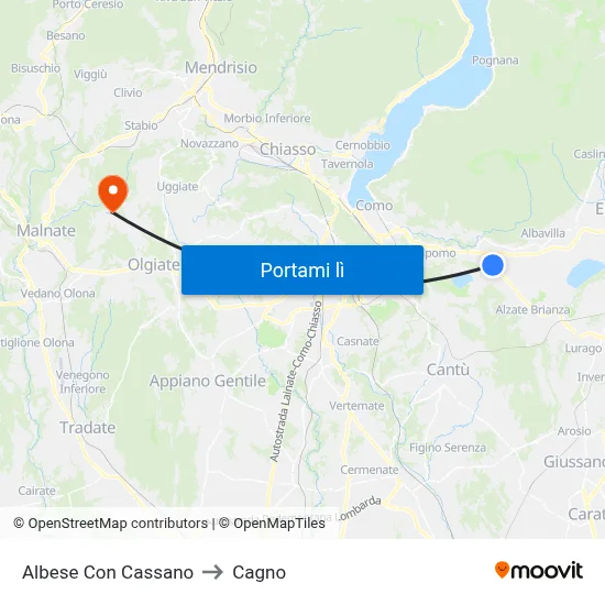 Albese Con Cassano to Cagno map