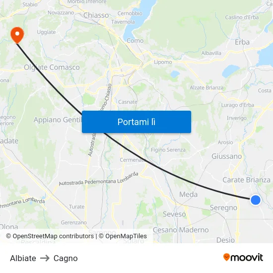 Albiate to Cagno map