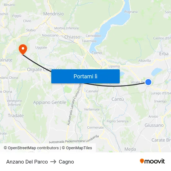 Anzano Del Parco to Cagno map