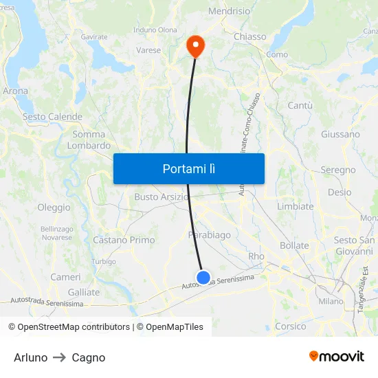 Arluno to Cagno map