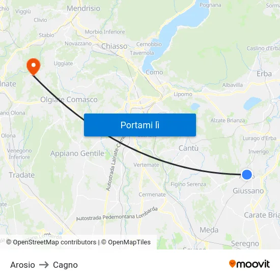 Arosio to Cagno map