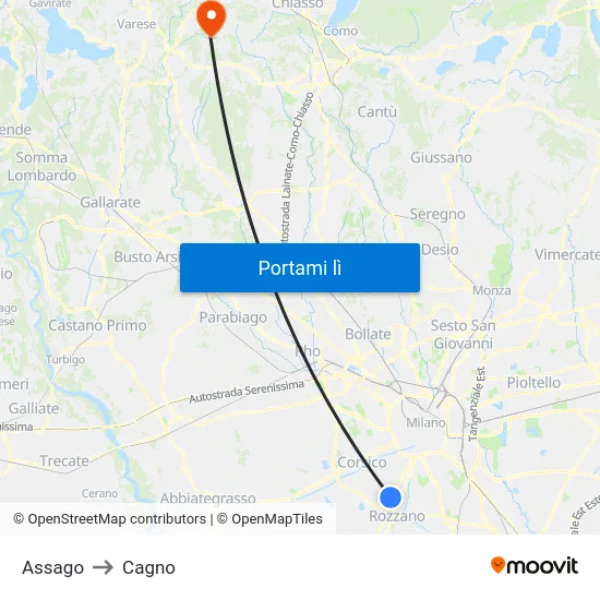 Assago to Cagno map