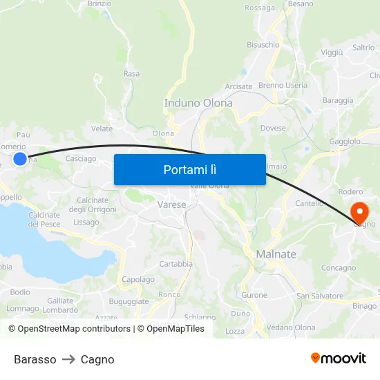 Barasso to Cagno map