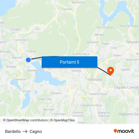 Bardello to Cagno map