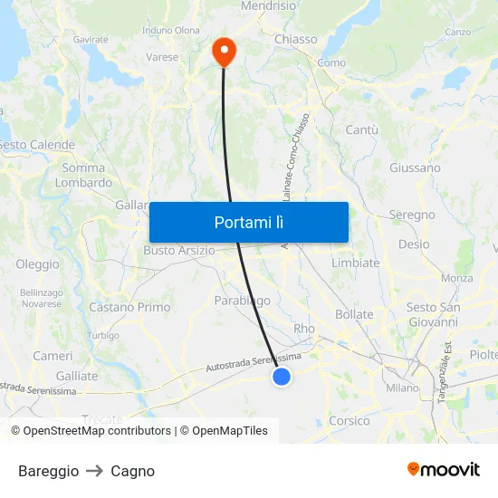 Bareggio to Cagno map