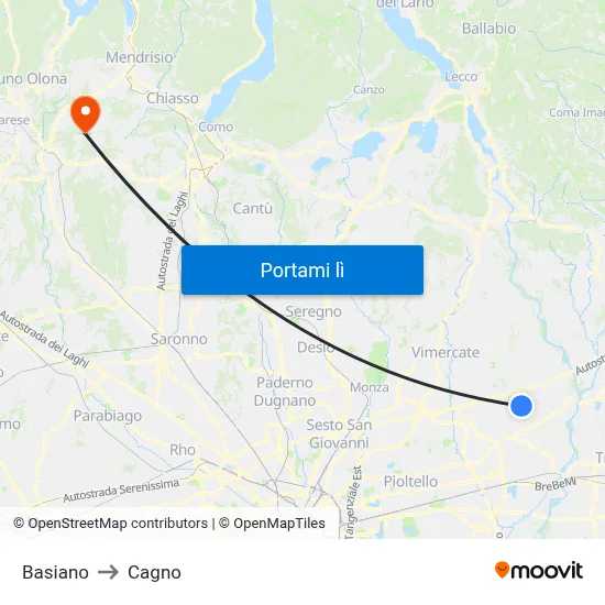 Basiano to Cagno map