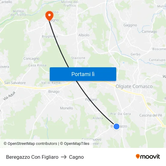 Beregazzo Con Figliaro to Cagno map