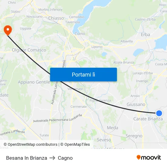Besana In Brianza to Cagno map