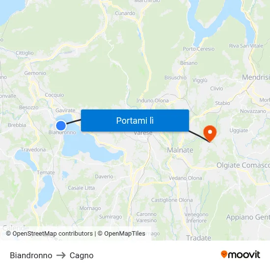 Biandronno to Cagno map