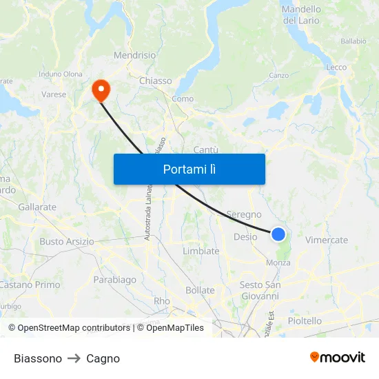Biassono to Cagno map