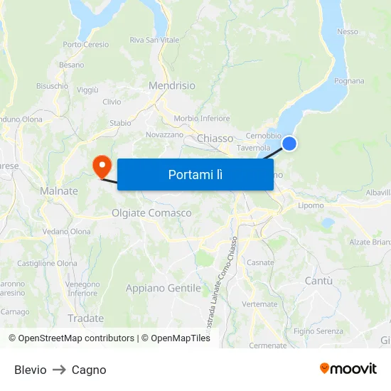 Blevio to Cagno map