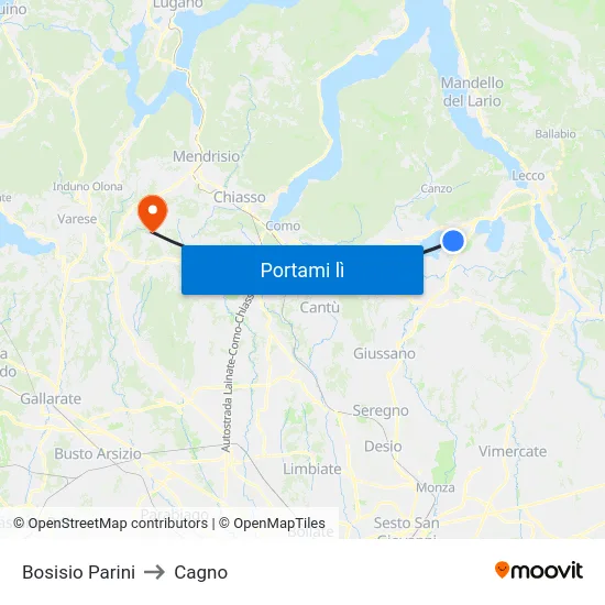 Bosisio Parini to Cagno map