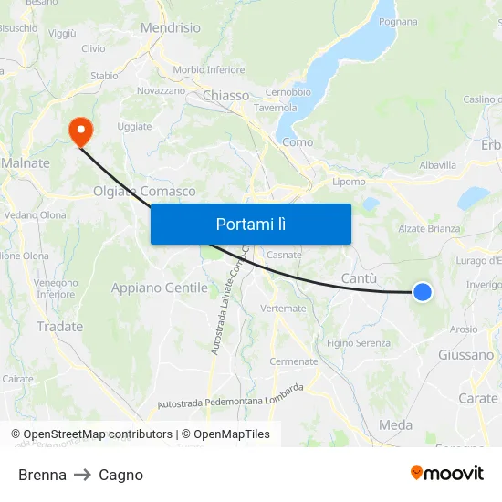 Brenna to Cagno map