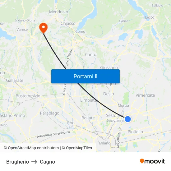 Brugherio to Cagno map