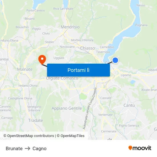 Brunate to Cagno map