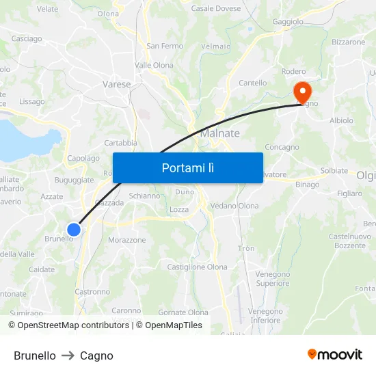 Brunello to Cagno map