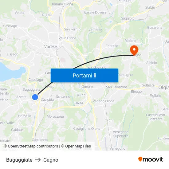 Buguggiate to Cagno map