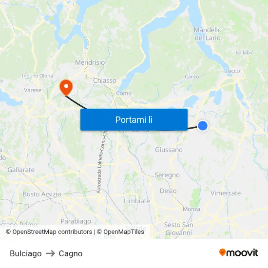 Bulciago to Cagno map