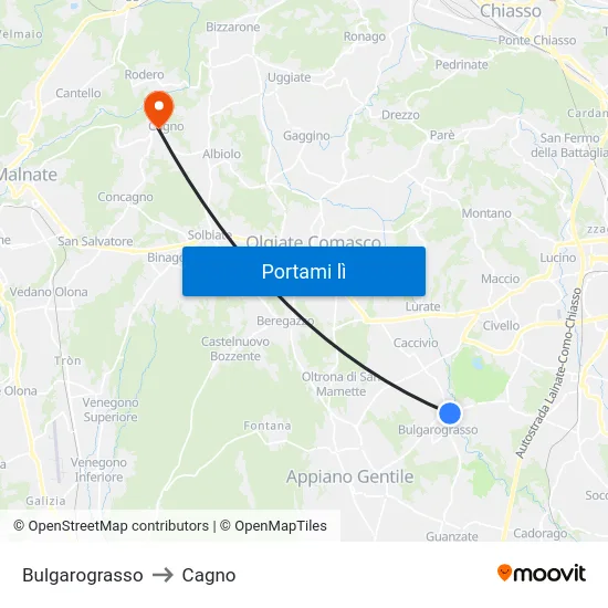 Bulgarograsso to Cagno map