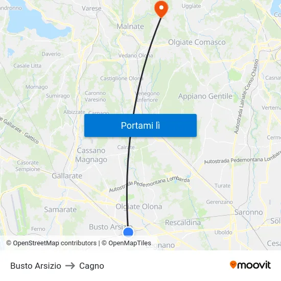 Busto Arsizio to Cagno map