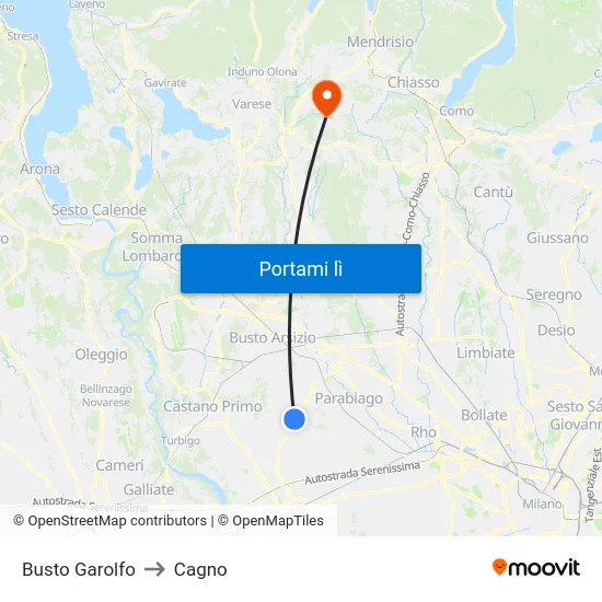 Busto Garolfo to Cagno map