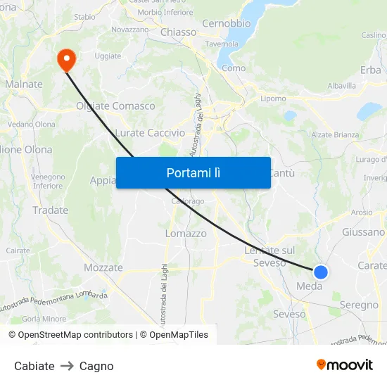 Cabiate to Cagno map