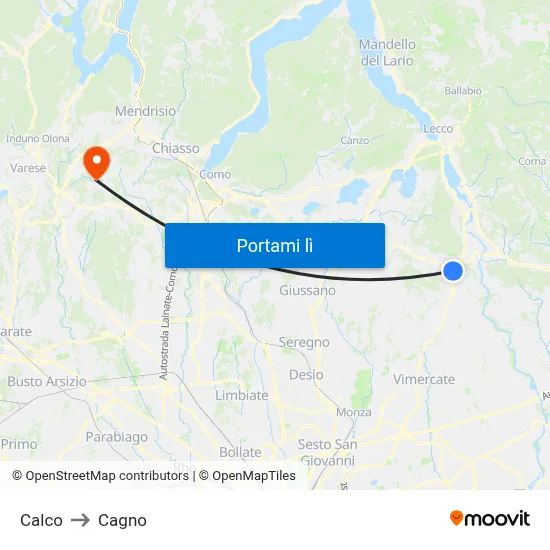 Calco to Cagno map