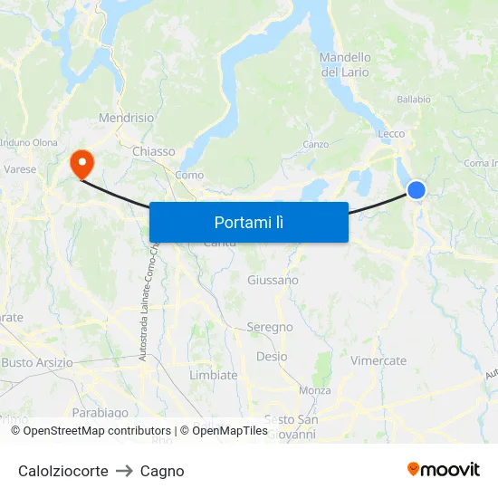 Calolziocorte to Cagno map