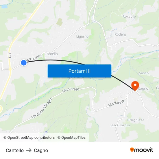 Cantello to Cagno map