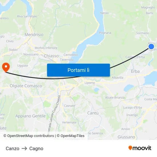 Canzo to Cagno map