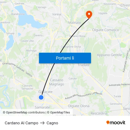 Cardano Al Campo to Cagno map