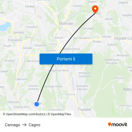 Carnago to Cagno map