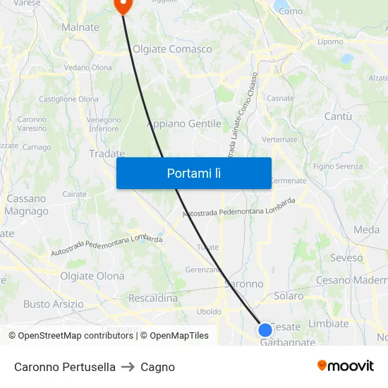 Caronno Pertusella to Cagno map