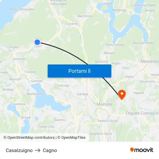 Casalzuigno to Cagno map