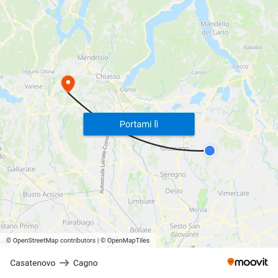 Casatenovo to Cagno map