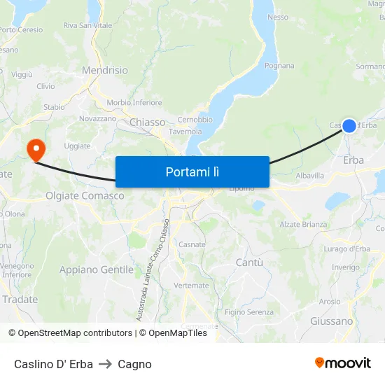 Caslino D' Erba to Cagno map