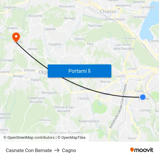Casnate Con Bernate to Cagno map