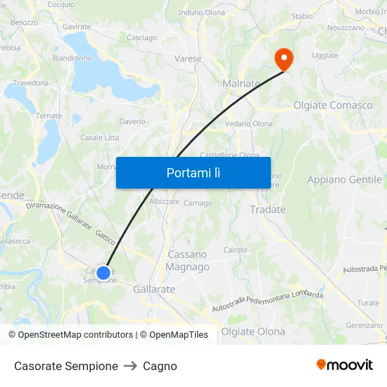 Casorate Sempione to Cagno map