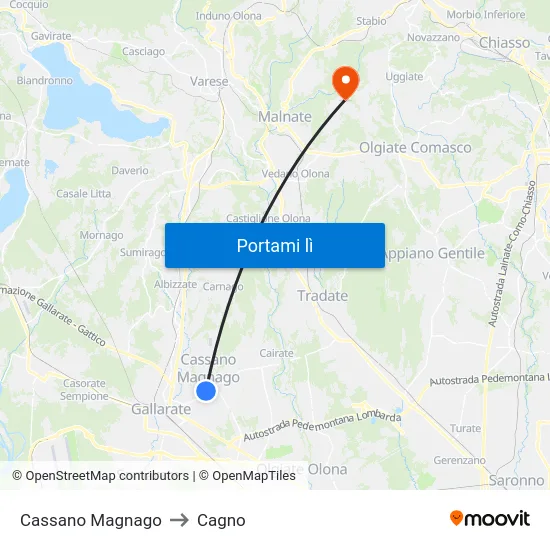 Cassano Magnago to Cagno map