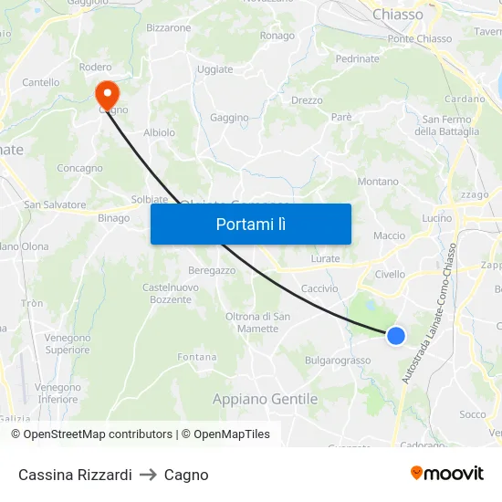 Cassina Rizzardi to Cagno map