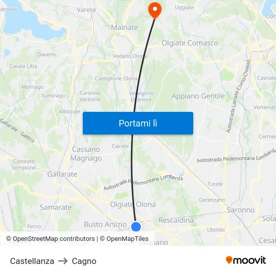 Castellanza to Cagno map