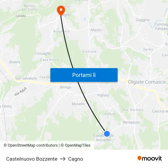 Castelnuovo Bozzente to Cagno map