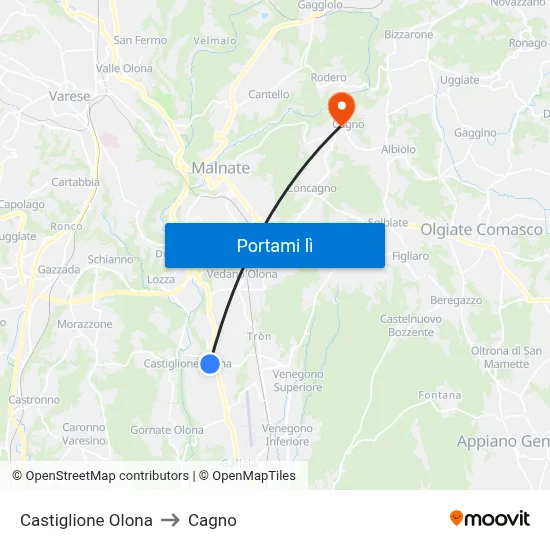 Castiglione Olona to Cagno map